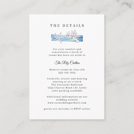 Nautical Driftwood Seashells Weddenschap Informatiekaartje (Voorkant)