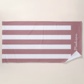 Nautical Dusty Pink & White Striped Custom Name Strandlaken (Voorkant)