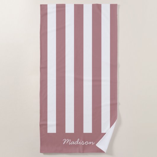 Nautical Dusty Pink & White Striped Custom Name Strandlaken (Voorkant)