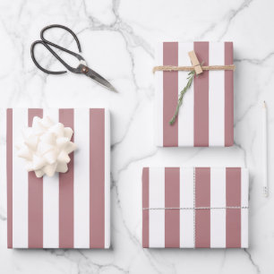Nautical Dusty Pink & White Striped Inpakpapier Vel