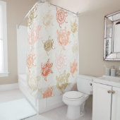 Nautical Earth Tones Groen & Koraal Zee Schildpad Douchegordijn (In situ)