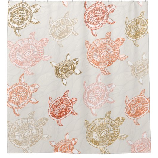 Nautical Earth Tones Groen & Koraal Zee Schildpad Douchegordijn (Voorkant)