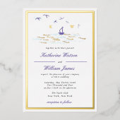 Nautical Elegant Boat Ocean Print Elegant Wedding Folie Uitnodiging (Voorkant)