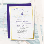 Nautical Elegant Boat Ocean Print Elegant Wedding Folie Uitnodiging