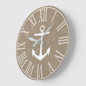 Nautical Elegant Faux Burlap & White Anchor Grote Klok (Hoek)