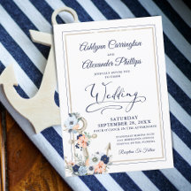 Nautical Elegant Floral Anchor Navy Peach Wedding