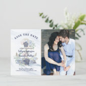 Nautical Elegant Floral Anchor Navy Photo Weddensc Save The Date (Staand voorkant)