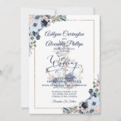 Nautical Elegant Floral Anchor Wedding Invitation Kaart (Voorkant)