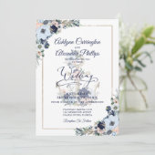 Nautical Elegant Floral Anchor Wedding Invitation Kaart (Staand voorkant)