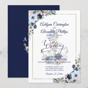 Nautical Elegant Floral Anchor Wedding Invitation Kaart