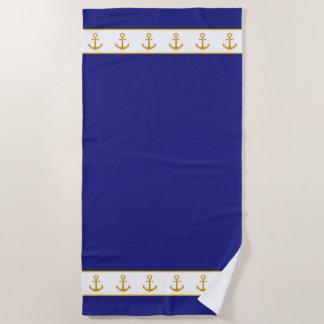Nautical, Elegant Golden Anchors on Navy Blue Strandlaken