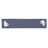 Nautical Elegant White Sailboat & Navy Blue Korte Tafelloper (Horizontaal)