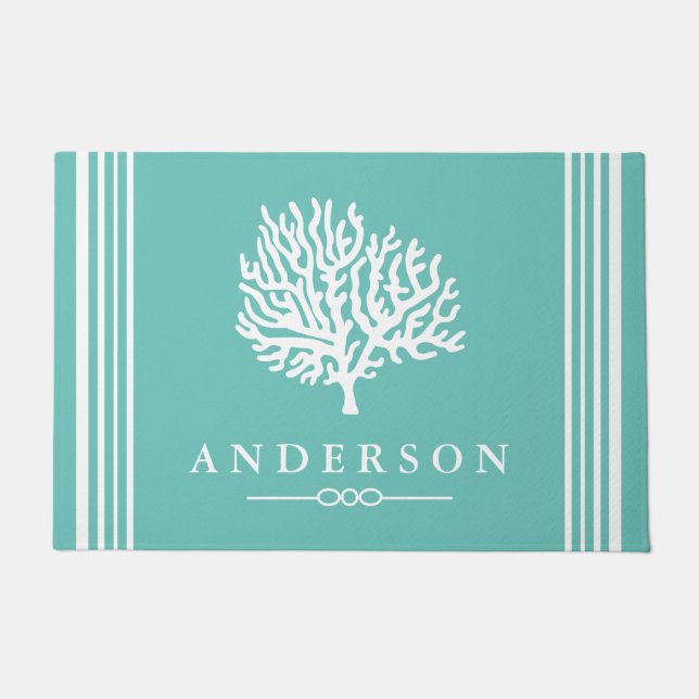 Nautical Elegant White Zee Coral | Gepersonaliseer Deurmat (Voorkant)