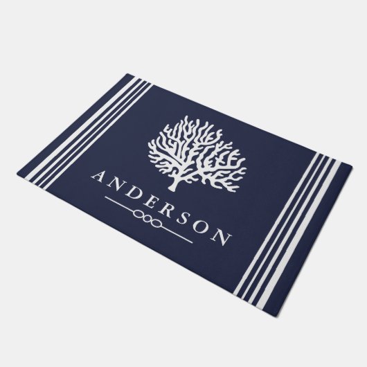 Nautical Elegant White Zee Coral | Gepersonaliseer Deurmat (Schuin)