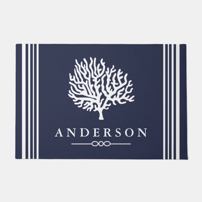 Nautical Elegant White Zee Coral | Gepersonaliseer Deurmat (Voorkant)