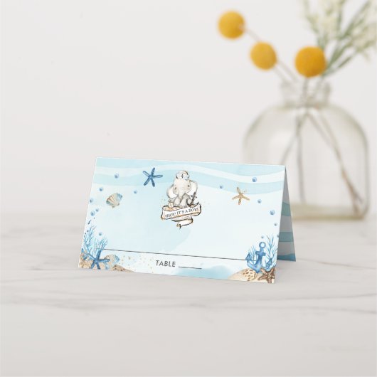 Nautical Elephant Baby shower Ahoy Het is een jong Plaatskaartje (Voorkant)