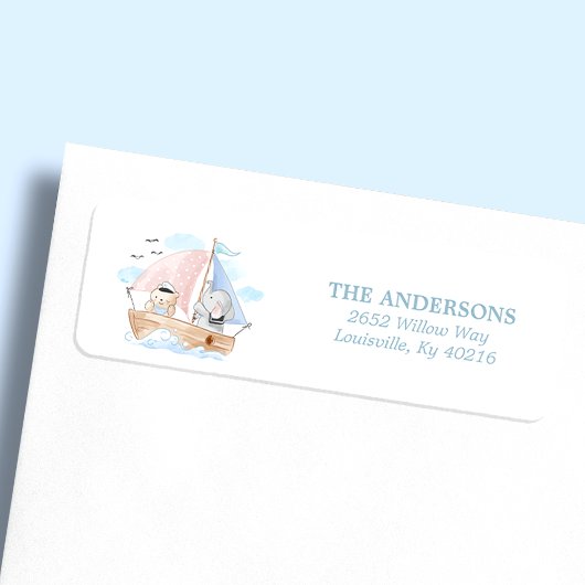 Nautical Elephant Beer Boat Baby shower Adres Etiket