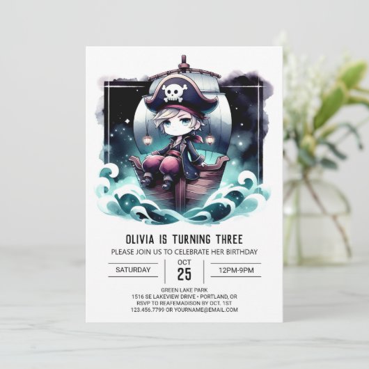 Nautical Enchanted Pirate Birthday Kaart (Staand voorkant)