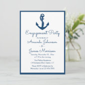 Nautical Engagement Party Marine Blauw Anker Bruil Kaart (Staand voorkant)