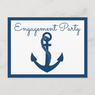 Nautical Engagement Party Navy Blue Anchor Wedding Uitnodiging Briefkaart