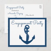 Nautical Engagement Party Navy Blue Anchor Wedding Uitnodiging Briefkaart (Voorkant / Achterkant)