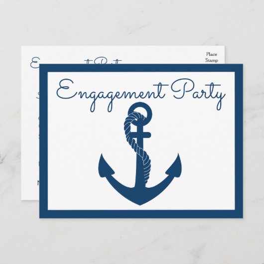 Nautical Engagement Party Navy Blue Anchor Wedding Uitnodiging Briefkaart (Voorkant / Achterkant)