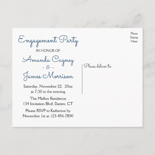 Nautical Engagement Party Navy Blue Anchor Wedding Uitnodiging Briefkaart (Achterkant)