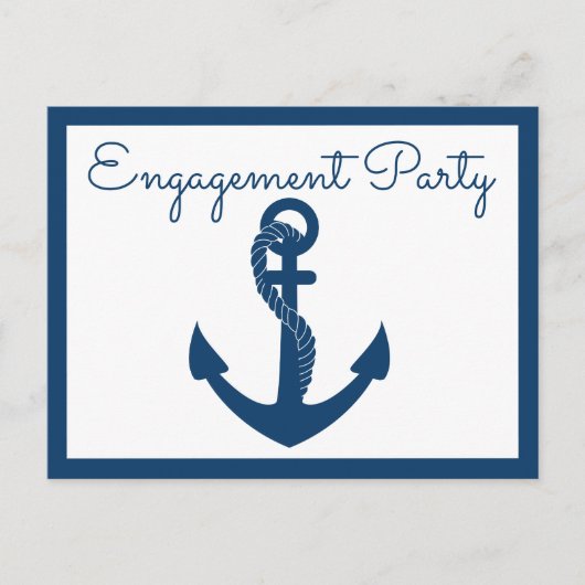 Nautical Engagement Party Navy Blue Anchor Wedding Uitnodiging Briefkaart (Voorkant)