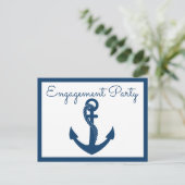 Nautical Engagement Party Navy Blue Anchor Wedding Uitnodiging Briefkaart (Staand voorkant)
