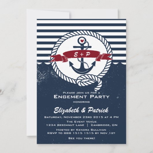 Nautical Engagement Party - uitnodiging voor Navy (Voorkant)