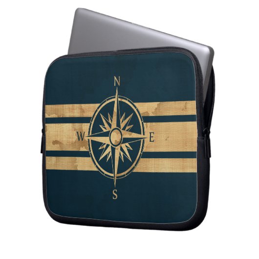 Nautical Explorer Compass Laptop Sleeve (Voorkant Links)
