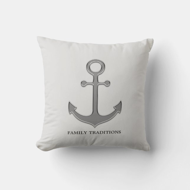 Nautical Family Anchor op Silver Grey Kussen (Voorkant)