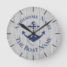 Nautical Family Boat Name Navy Anchor Grey wood  