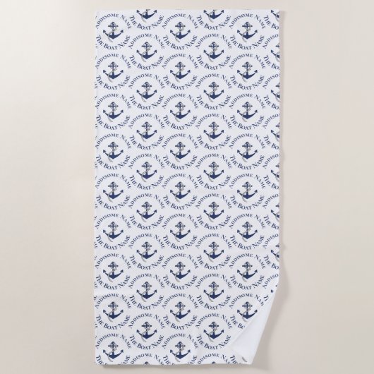 Nautical Family Boat Name Navy Anchor Grey wood Strandlaken (Voorkant)