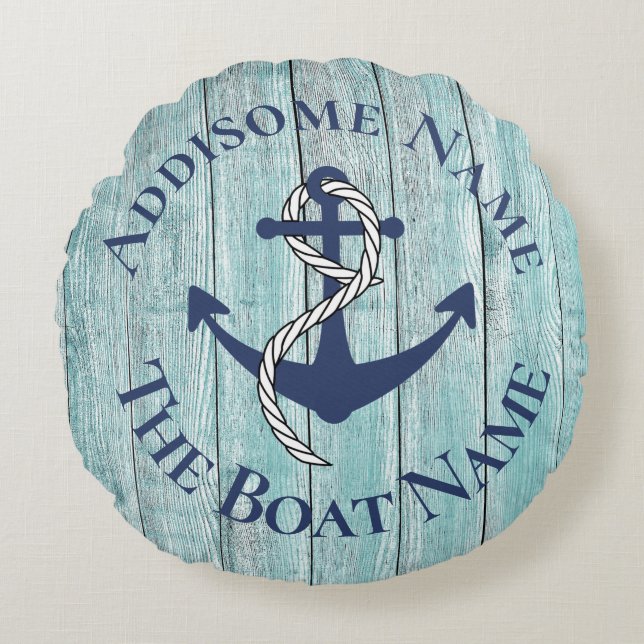 Nautical Family Boat Name Navy Anchor  Rond Kussen (Voorkant)