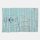 Nautical Family Boat Name Navy Anchor Theedoek (Horizontaal)