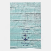 Nautical Family Boat Name Navy Anchor Theedoek (Verticaal)