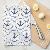 Nautical Family Boat Name Navy Anchor Theedoek (Quarter Fold)