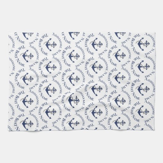 Nautical Family Boat Name Navy Anchor Theedoek (Horizontaal)