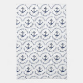 Nautical Family Boat Name Navy Anchor Theedoek (Verticaal)