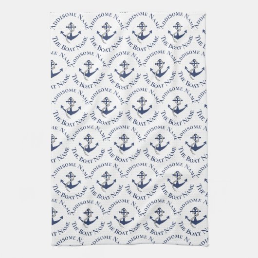 Nautical Family Boat Name Navy Anchor Theedoek (Verticaal)