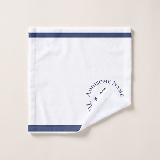 Nautical Family Boat Name Navy Blue Anchor Bad Handdoek (Wasdoekje)