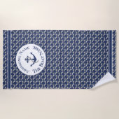 Nautical Family Boat Name Navy Blue Anchor White Strandlaken (Voorkant)