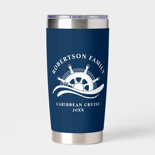 Nautical Family Cruise Schip Wiel Navy Blauw Geïsoleerde Drinkbeker (Achterkant)