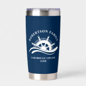 Nautical Family Cruise Schip Wiel Navy Blauw Geïsoleerde Drinkbeker (Voorkant)