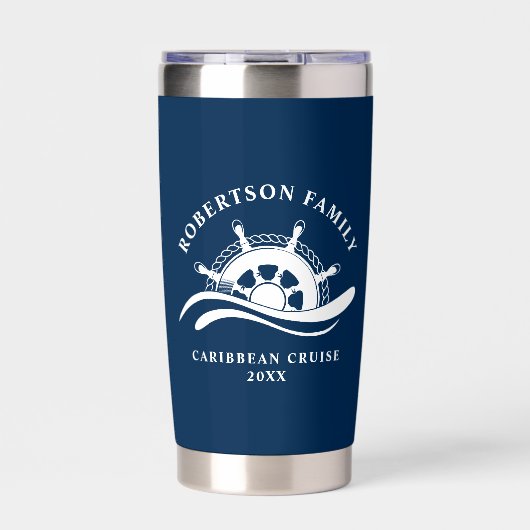 Nautical Family Cruise Schip Wiel Navy Blauw Geïsoleerde Drinkbeker (Voorkant)