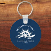 Nautical Family Cruise Schip Wiel Navy Blauw Sleutelhanger (Voorkant)