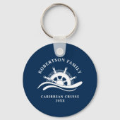 Nautical Family Cruise Schip Wiel Navy Blauw Sleutelhanger (Achterkant)