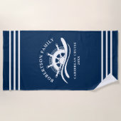 Nautical Family Cruise Schip Wiel Navy Blauw Strandlaken (Voorkant)