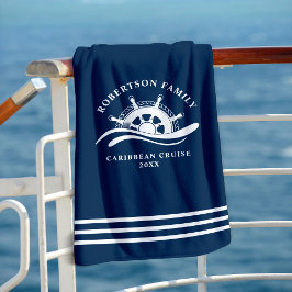 Nautical Family Cruise Schip Wiel Navy Blauw Strandlaken